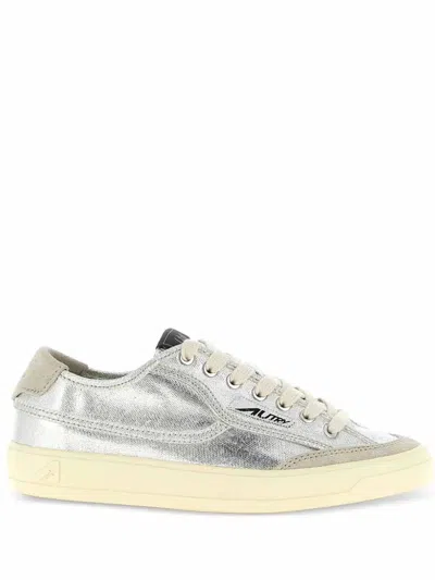 Autry Windscape Low Silver Canvas Suede Cow Leather Rubber Sneakers In Gray