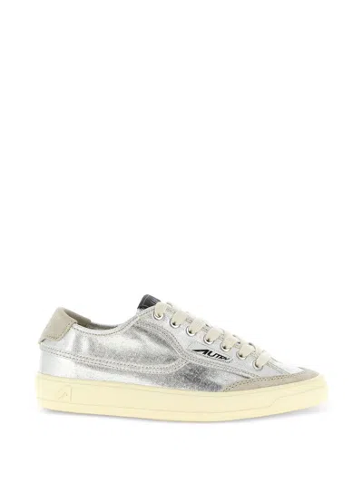Autry Windscape Low Silver Canvas Suede Cow Leather Rubber Sneakers In Gray