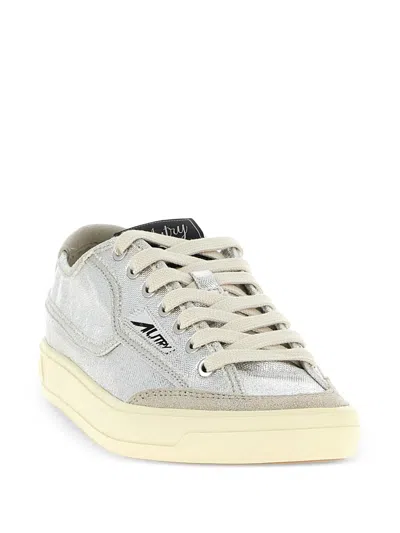 Autry Windscape Low Silver Canvas Suede Cow Leather Rubber Sneakers In Gray