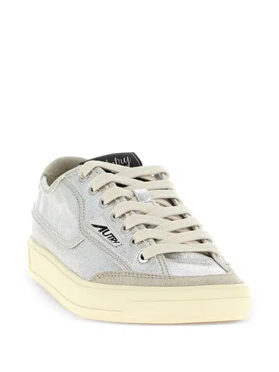 Autry Windscape Low Silver Canvas Suede Cow Leather Rubber Sneakers In Gray