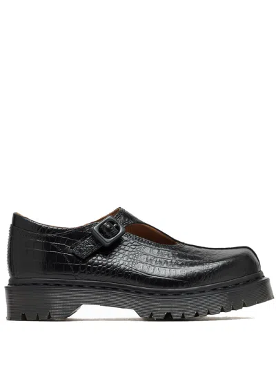Dr. Martens Rejena Mj Analine Croc Emboss Woman Loafers Black Size 7 Leather