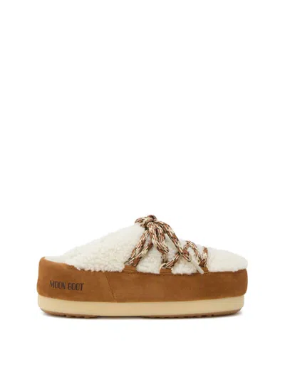 Moon Boot Evx Shearling Mules Woman Whisky In White