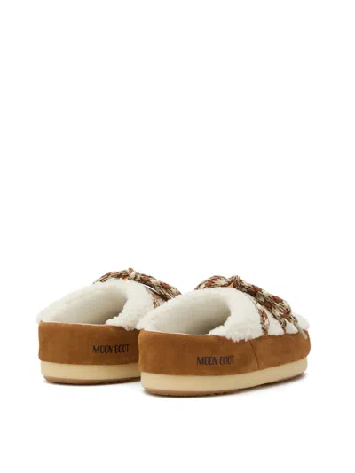 Moon Boot Evx Shearling Mules Woman Whisky In White