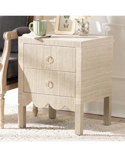 Baxton Studio Juniper Grasscloth Nightstand With Scalloped Base In Multi