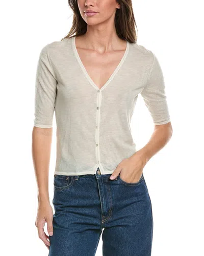 Vince Micro Stripe Cardigan In White