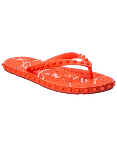 Christian Louboutin Super Loubi Studded Rubber Flip Flops In Red