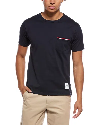 Thom Browne Crew-neck T-shirt With Side Slits And Pocket In Blue