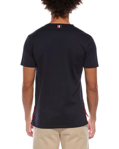 Thom Browne Crew-neck T-shirt With Side Slits And Pocket In Blue