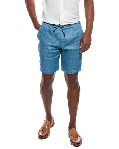 Isaia Linen Drawstring Short In Blue