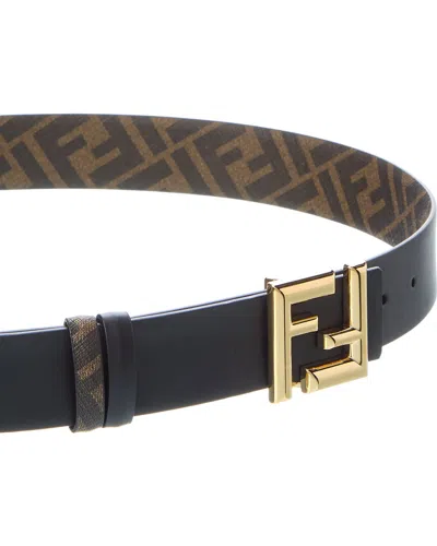 Fendi Ff Rounded Reversible Leather Belt In Gray