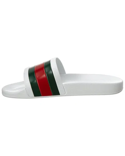 Gucci Web Rubber Slide Sandal In White