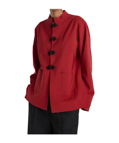 Rohe Jacket Mandarin Collar Button Front Pockets In Red