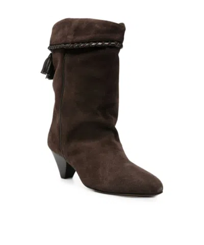 Isabel Marant Dalby Draped Suede Ankle Boots With Pointed Toe And Cone Heel In Brown