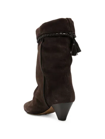 Isabel Marant Dalby Draped Suede Ankle Boots With Pointed Toe And Cone Heel In Brown