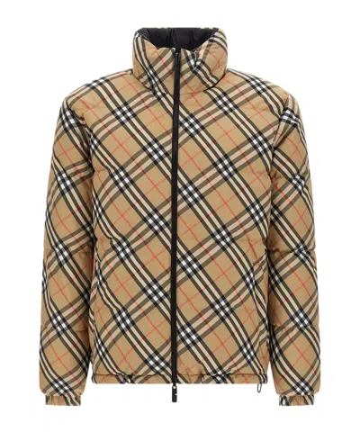 Burberry Quilted Jacket With Distinctive Plaid Pattern In Neutral
