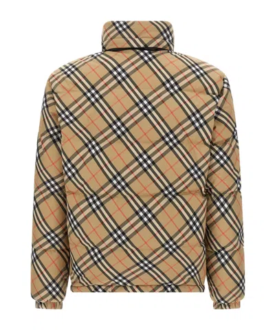 Burberry Quilted Jacket With Distinctive Plaid Pattern In Neutral