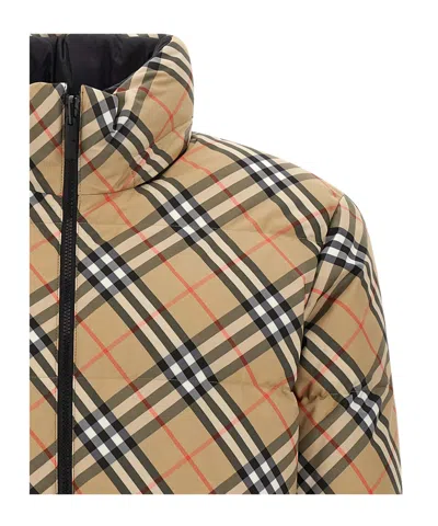 Burberry Quilted Jacket With Distinctive Plaid Pattern In Neutral