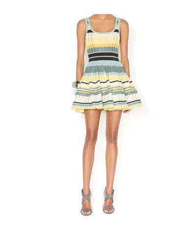 Alaïa Womens Scoop-neck Crinoline Ribbed-knit Mini Dress Multicolor Jaune In Multi