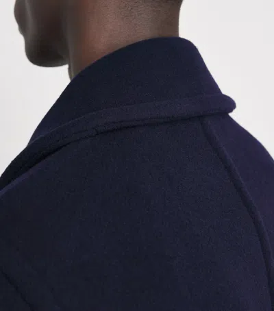 Paul & Shark Double-breasted Wool Peacoat With Structured Silhouette In Blue