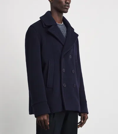 Paul & Shark Double-breasted Wool Peacoat With Structured Silhouette In Blue