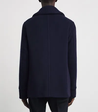 Paul & Shark Double-breasted Wool Peacoat With Structured Silhouette In Blue
