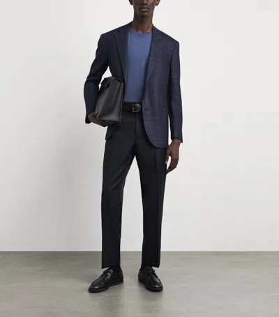 Corneliani Virgin Wool-silk Herringbone Blazer In Blue