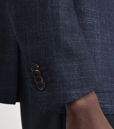 Corneliani Virgin Wool-silk Herringbone Blazer In Blue