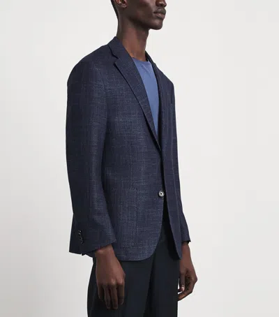 Corneliani Virgin Wool-silk Herringbone Blazer In Blue
