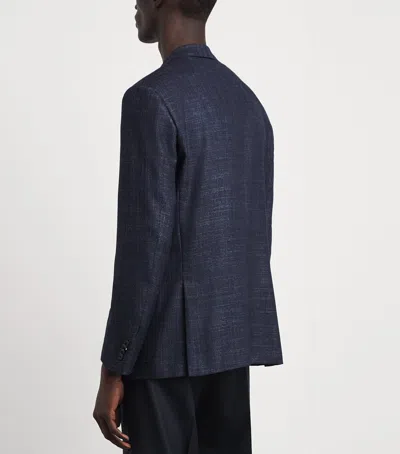 Corneliani Virgin Wool-silk Herringbone Blazer In Blue