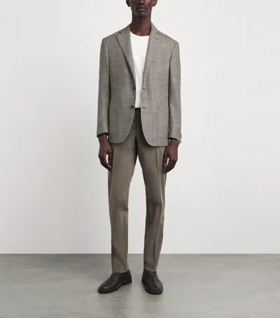 Corneliani Virgin Wool-silk Herringbone Blazer In Gray
