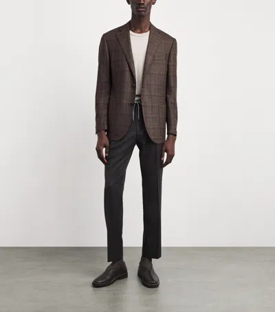 Corneliani Virgin Wool Mouliné Check Blazer In Brown