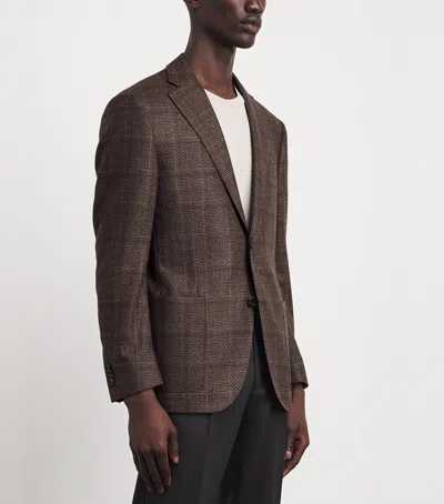 Corneliani Virgin Wool Mouliné Check Blazer In Brown