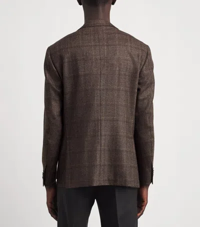 Corneliani Virgin Wool Mouliné Check Blazer In Brown