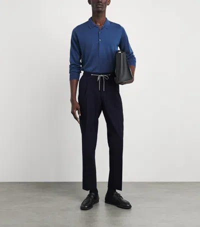 Corneliani Stretch-virgin Wool Drawstring Trousers In Blue