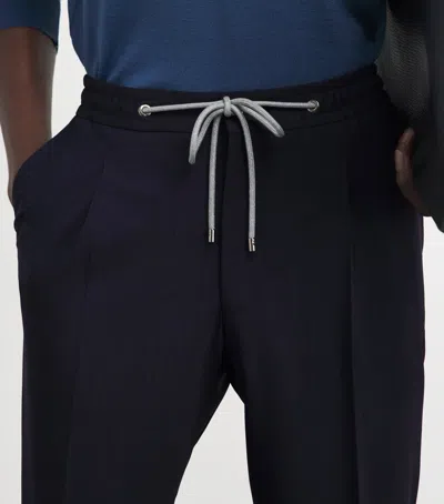 Corneliani Stretch-virgin Wool Drawstring Trousers In Blue