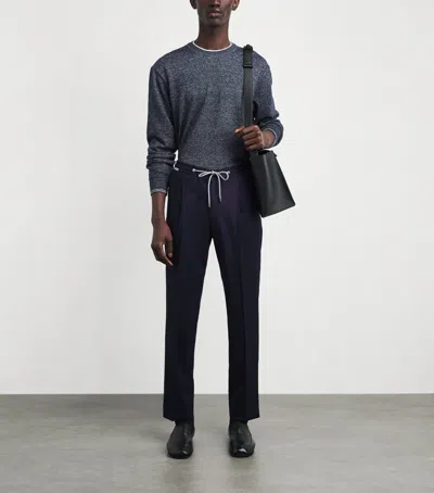 Corneliani Virgin Wool Drawstring Trousers In Blue