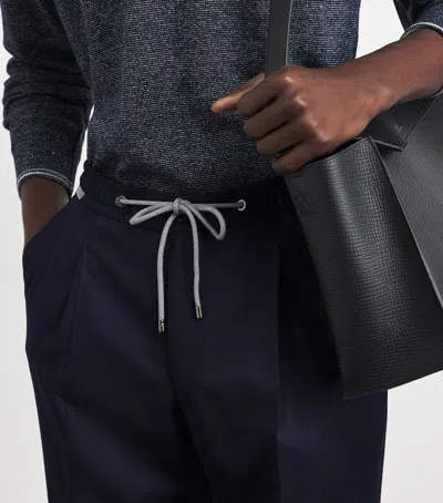 Corneliani Virgin Wool Drawstring Trousers In Blue