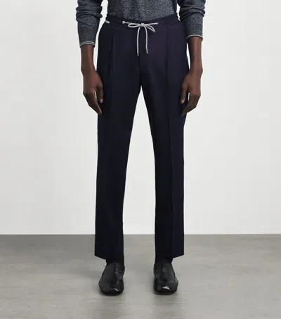 Corneliani Virgin Wool Drawstring Trousers In Blue