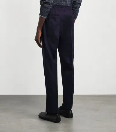Corneliani Virgin Wool Drawstring Trousers In Blue