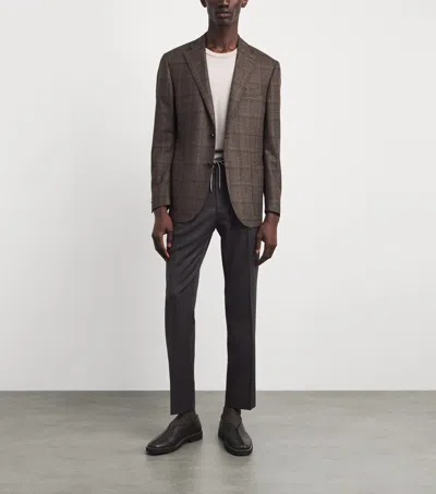 Corneliani Virgin Wool Drawstring Trousers In Blue