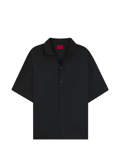 Hugo Boss Oversize-fit Shirt In Broderie-anglaise Cotton In Black