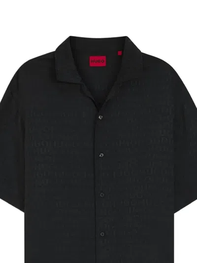 Hugo Boss Oversize-fit Shirt In Broderie-anglaise Cotton In Black