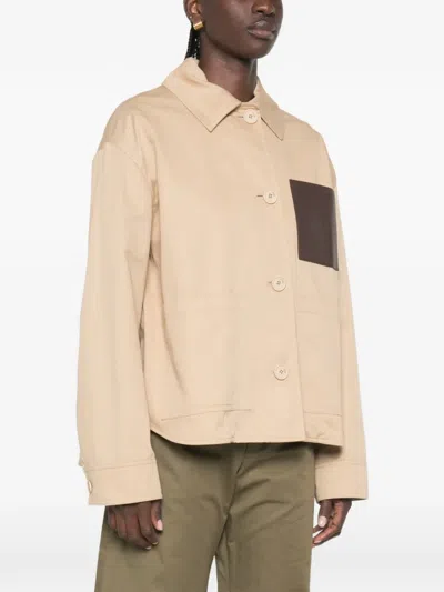 Loewe Leather-patch Drawstring Jacket In Neutral