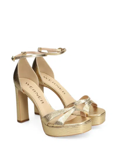 Werner Lizard-effect Platform Sandals In Gold