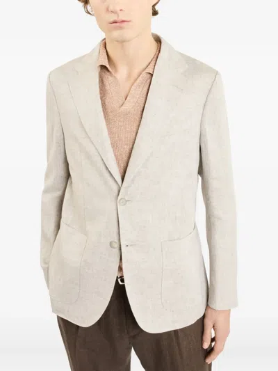 Fay Linen Patch-pocket Jacket In Neutral