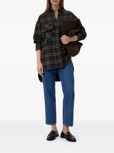 Closed Check-pattern Oversized Shirt In Brown