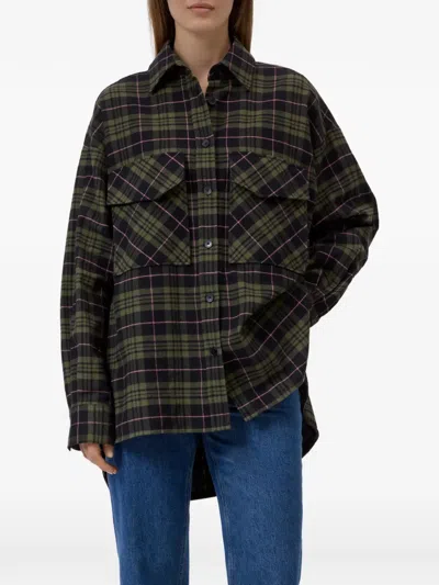 Closed Check-pattern Oversized Shirt In Brown