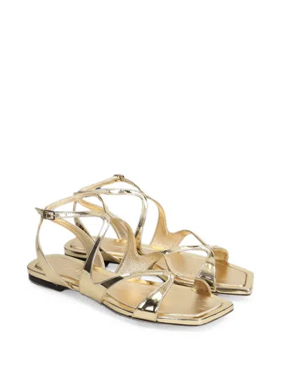 Jimmy Choo Ayla Metallic Leather Flat Sandals In Gold
