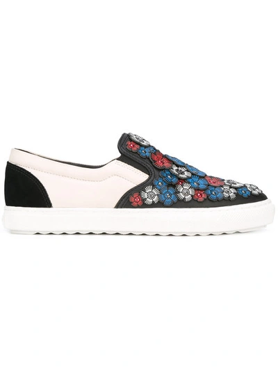 Coach Flower Embellished Slip-on Sneakers In White