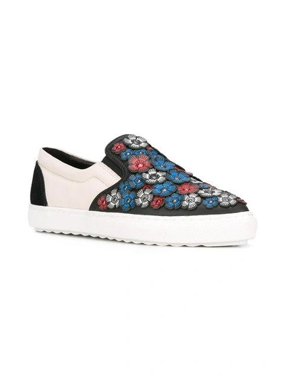 Shop Coach Flower Embellished Slip-on Sneakers In White